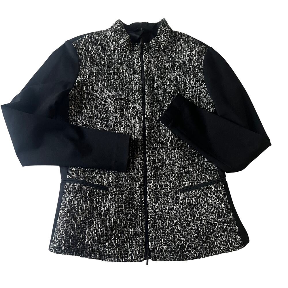 Vintage Max Mara Black & White Fleck Tweed Jacket Concealed Zip US 4 Italy Made